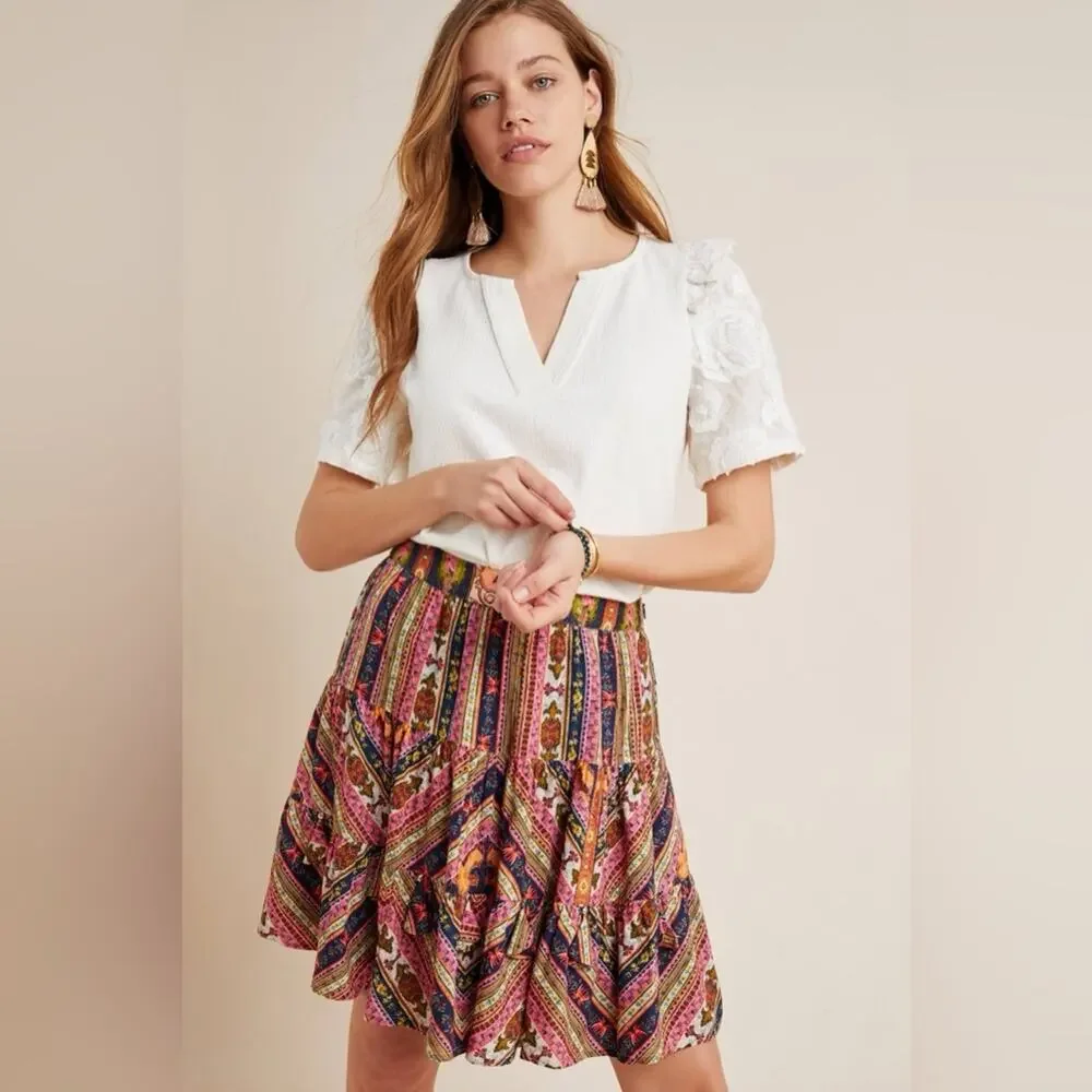 Anthro Vineet Back Patrice Tiered Multicolored Skirt